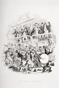 Eatanswillでの選挙、チャールズディケンズの「The Pickwick Papers」（1812-70）のイラスト、1837年発行 作： Hablot Knight Browne
